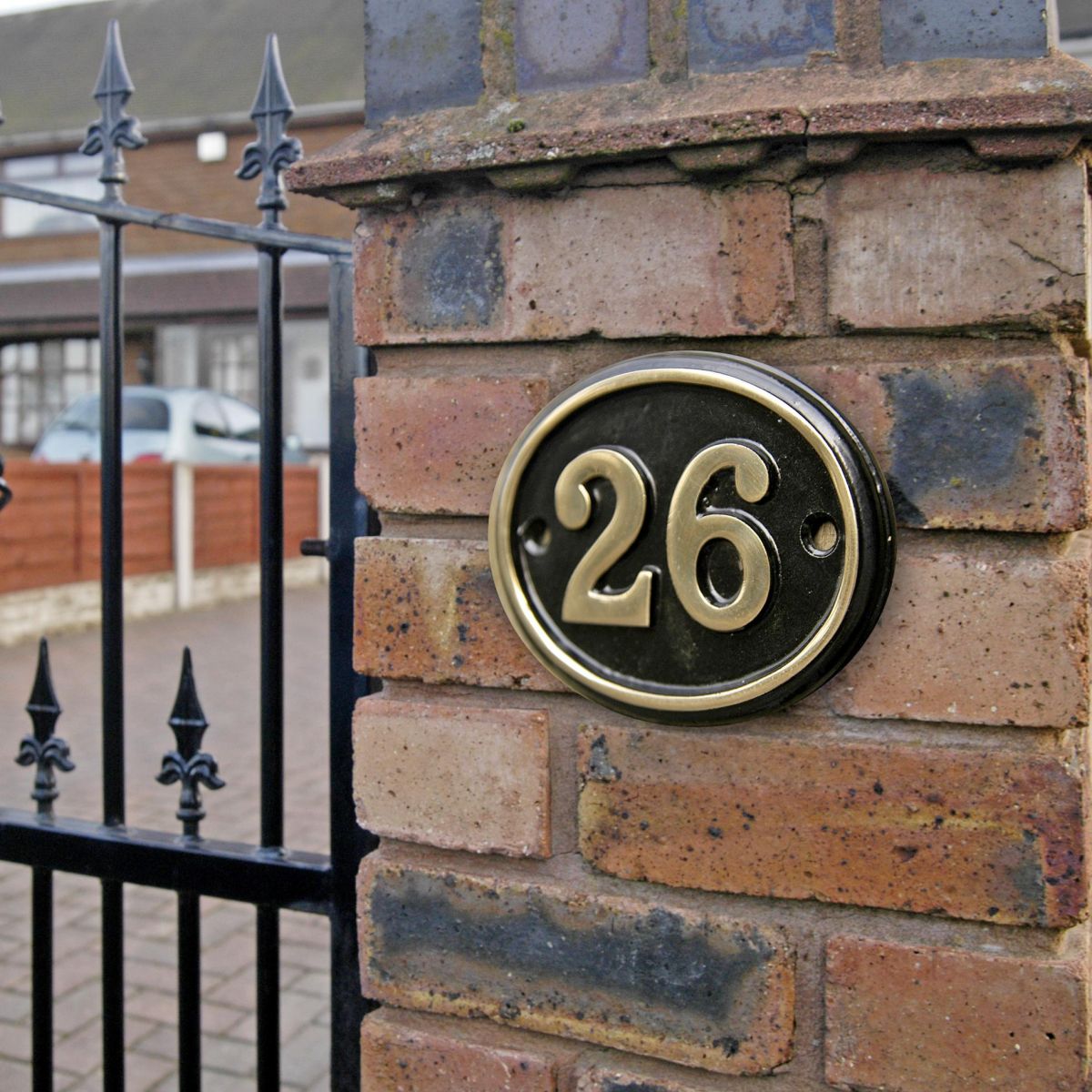 Polished Brass & Black Oval House Number in Situ