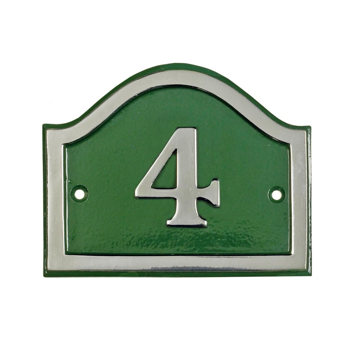 Arched House Number Sign - Green & Chrome
