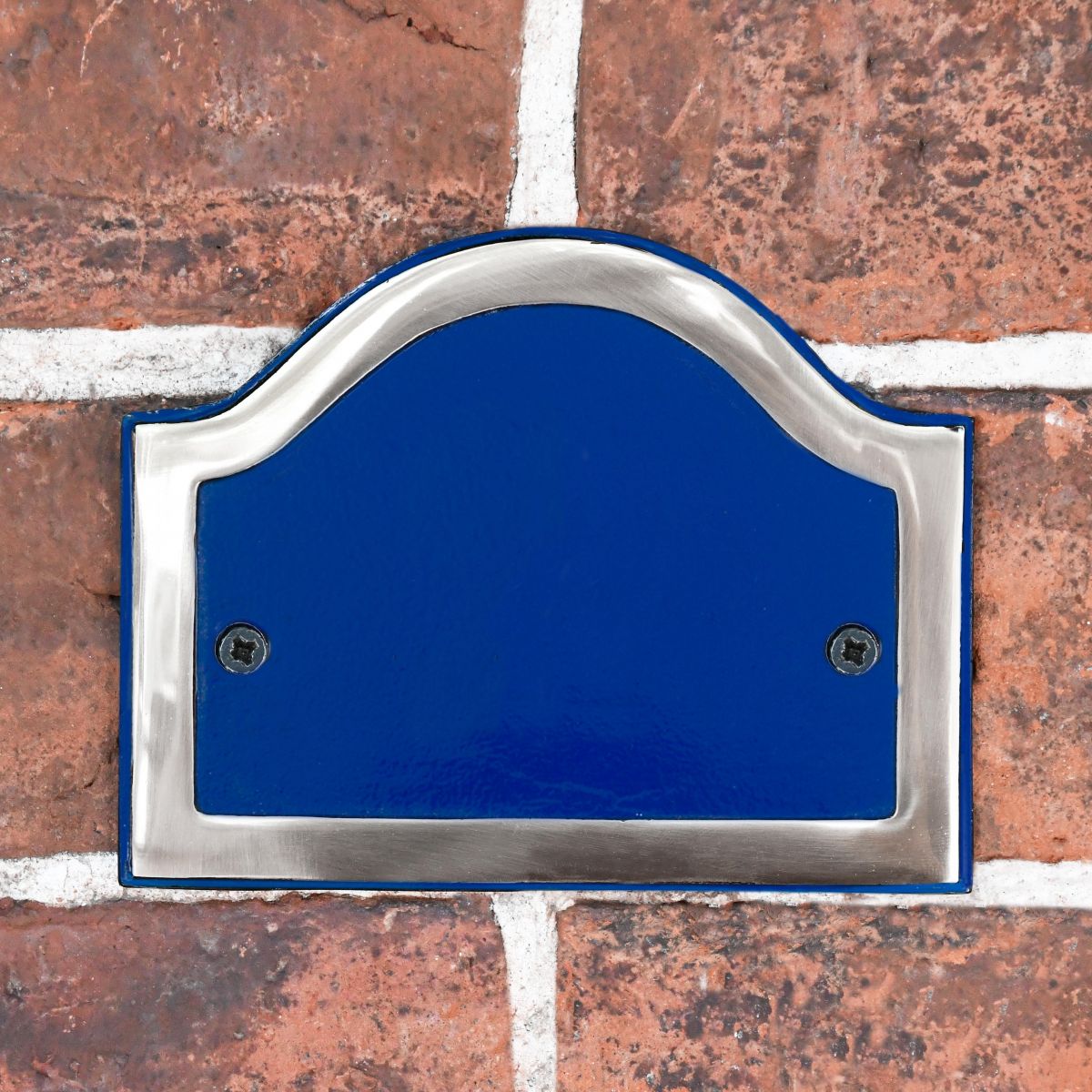 Blank Arched House Number Plaque - Blue & Bright Chrome
