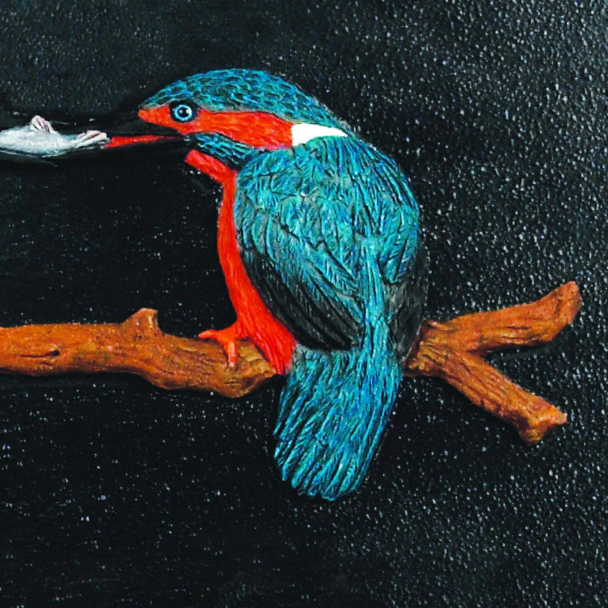 Close up of hand painted Kingfisher 