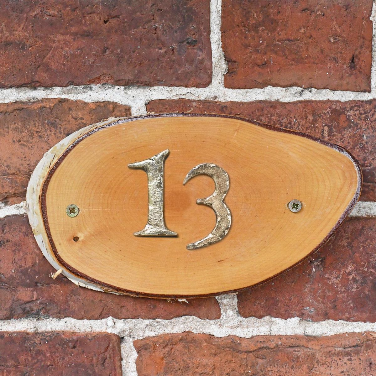 Natural Hard Wood Rustic House Number Sign - 13