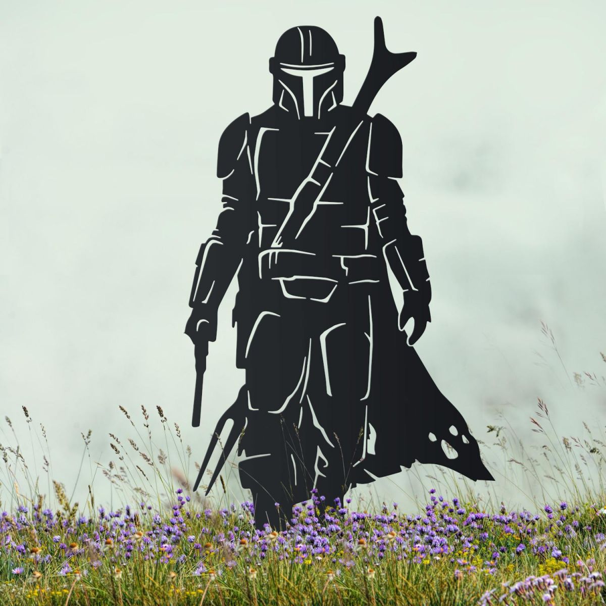 Black Sheet Steel Silhouette with Space Bounty Hunter Design Black Sheet Steel Silhouette with Space Bounty Hunter Design