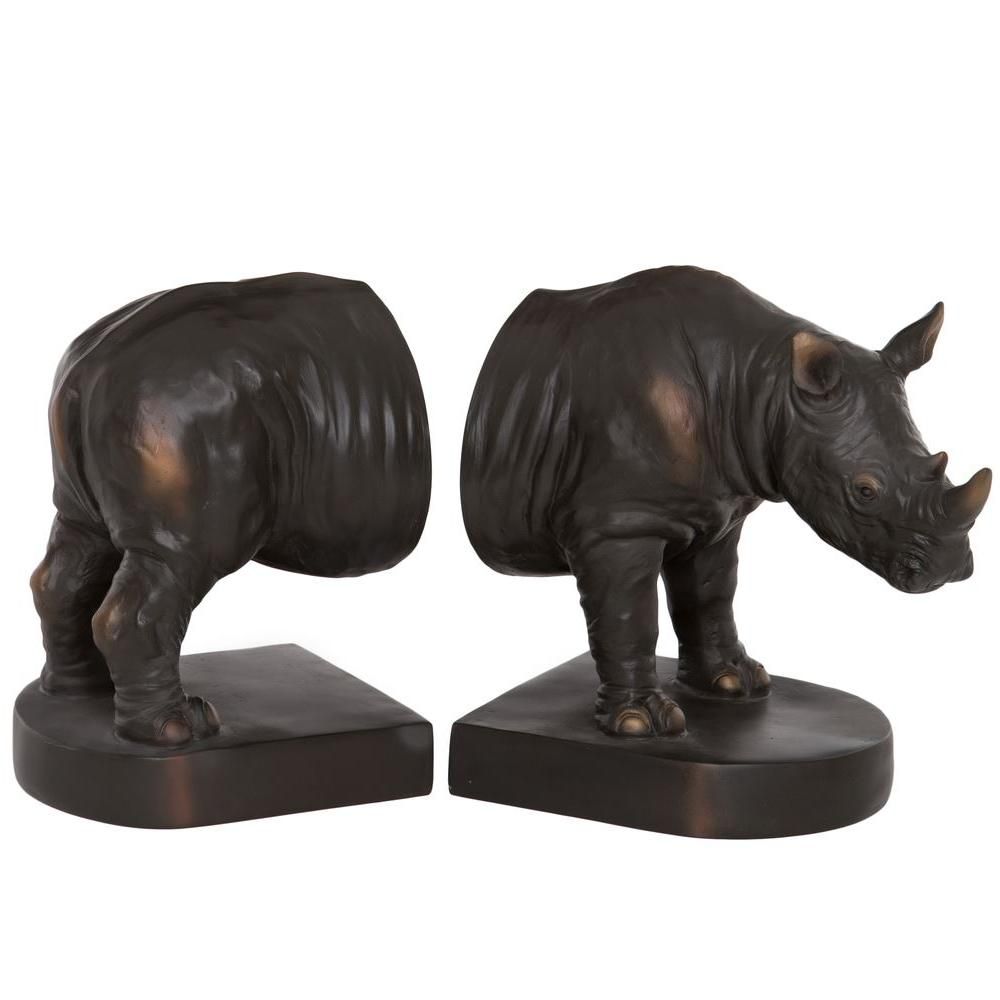 Split Rhino Bookends in Black & Brushed Bronze