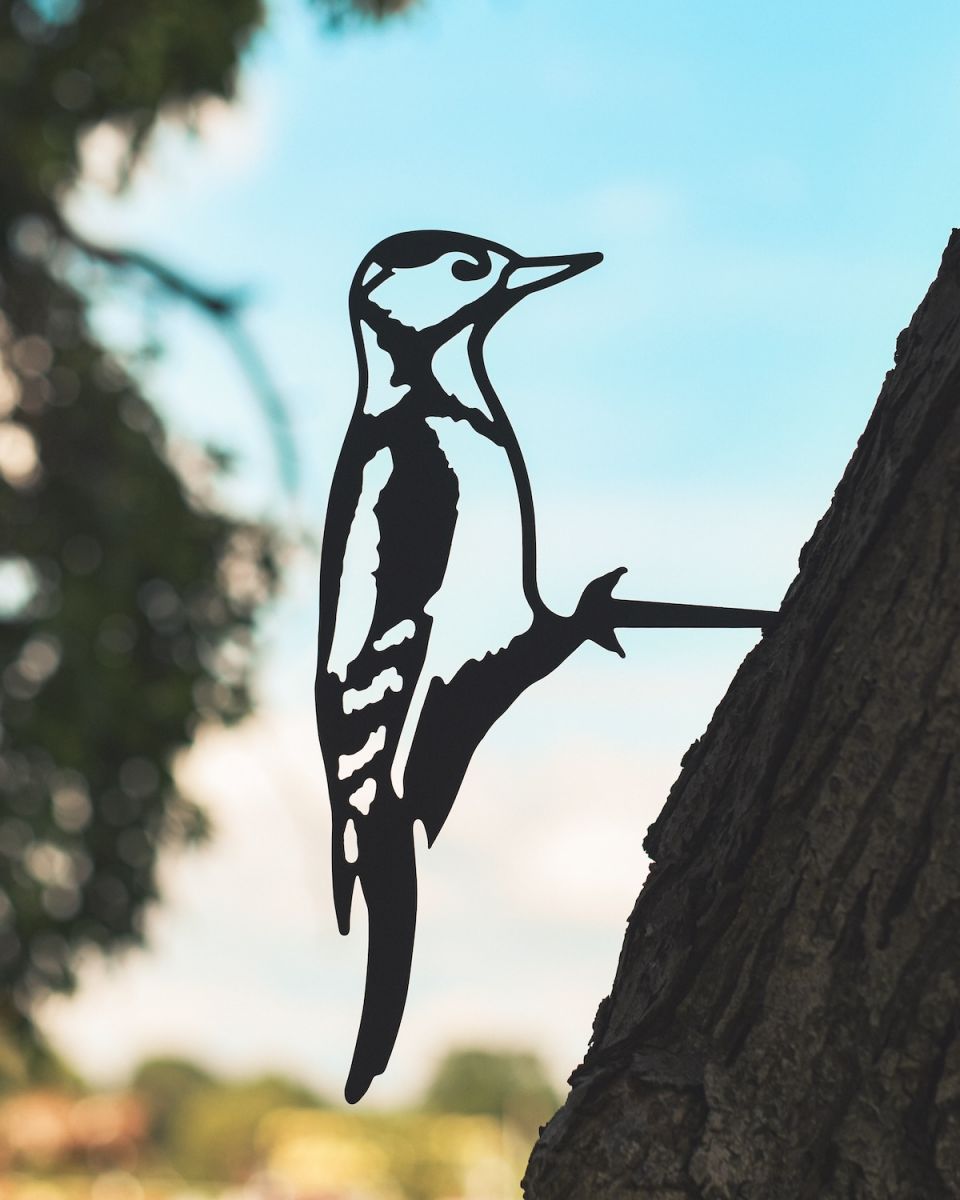 Steel Great Spotted Woodpecker Tree Spike - Black