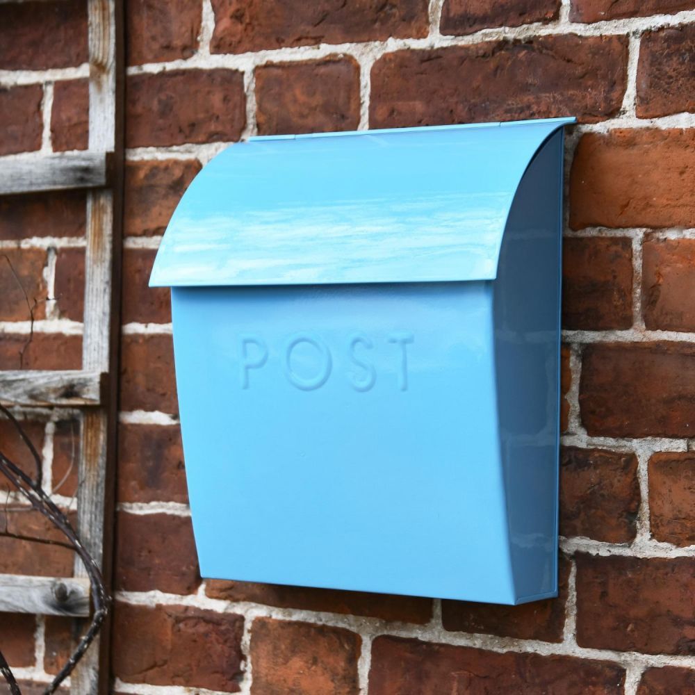 “Spring Skies” Light Blue Contemporary Post Box with Lock 