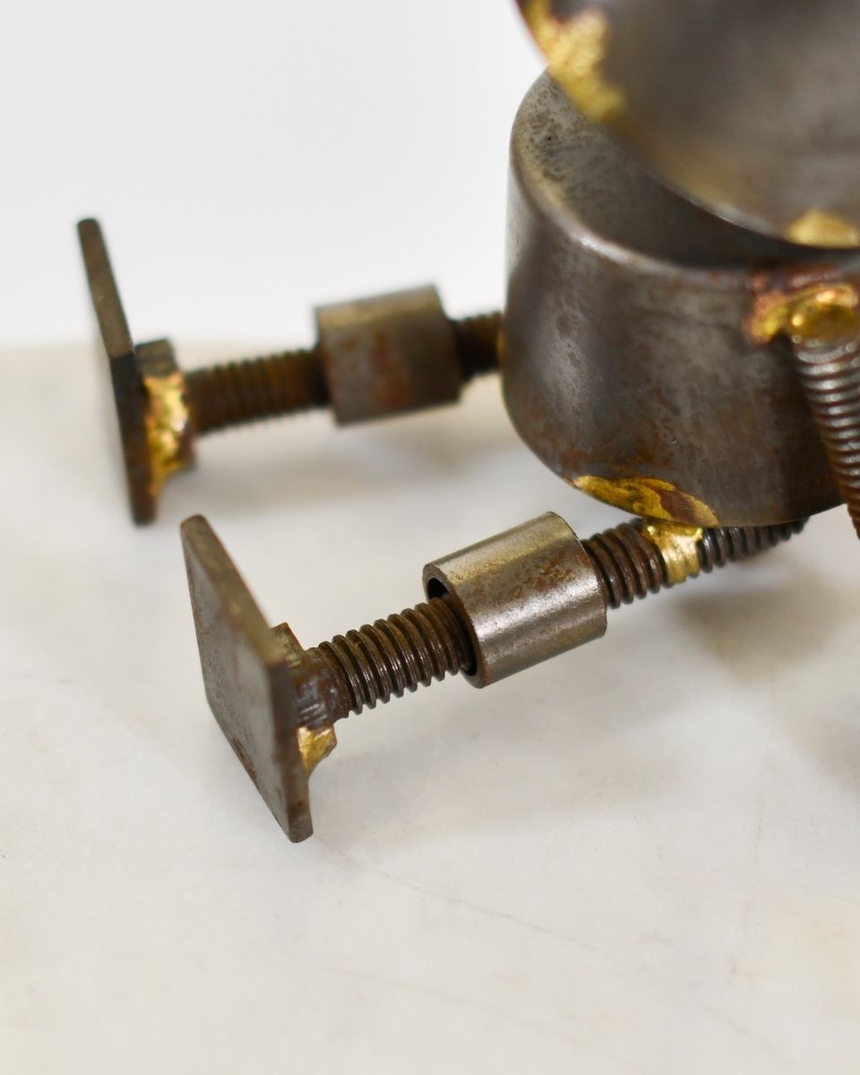 "Sprocket" the Upcycled Metal Home Ornament close up of feet