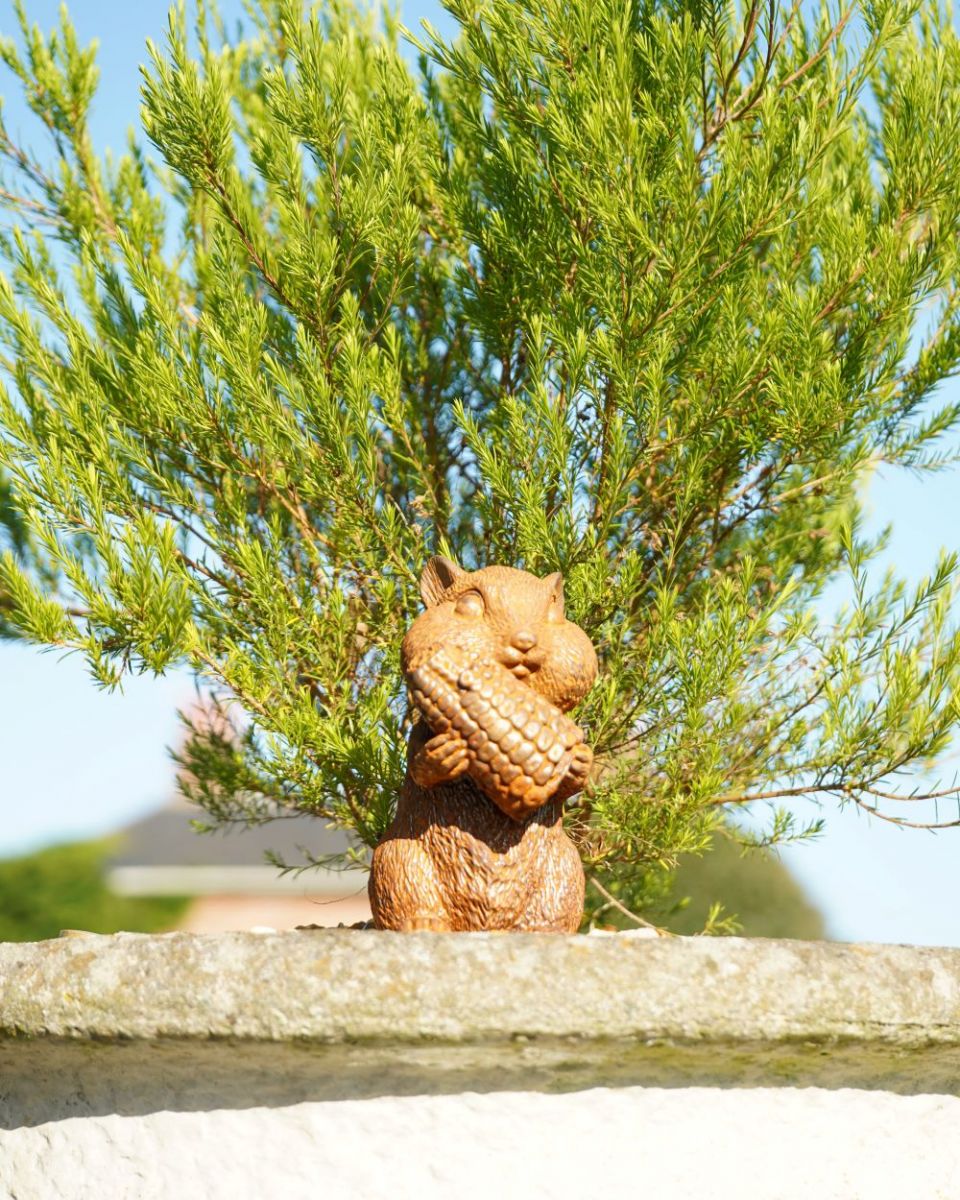 Miniature Rustic Squirrel Sculpture front view Miniature Rustic Squirrel Sculpture front view