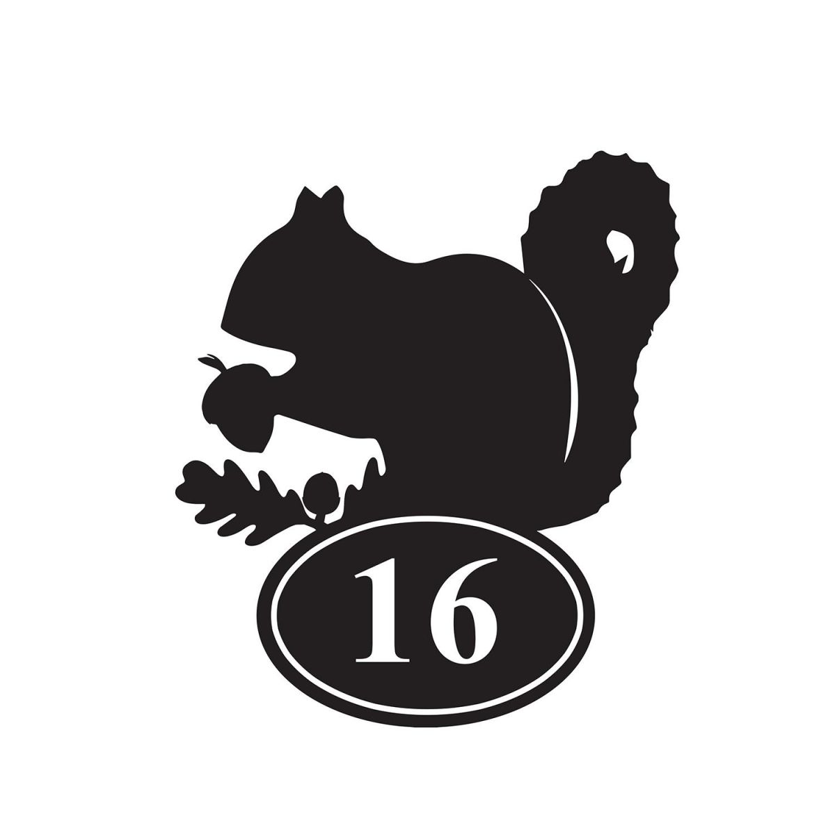 Squirrel Iron House Number Sign Finished in Black With White Numbering