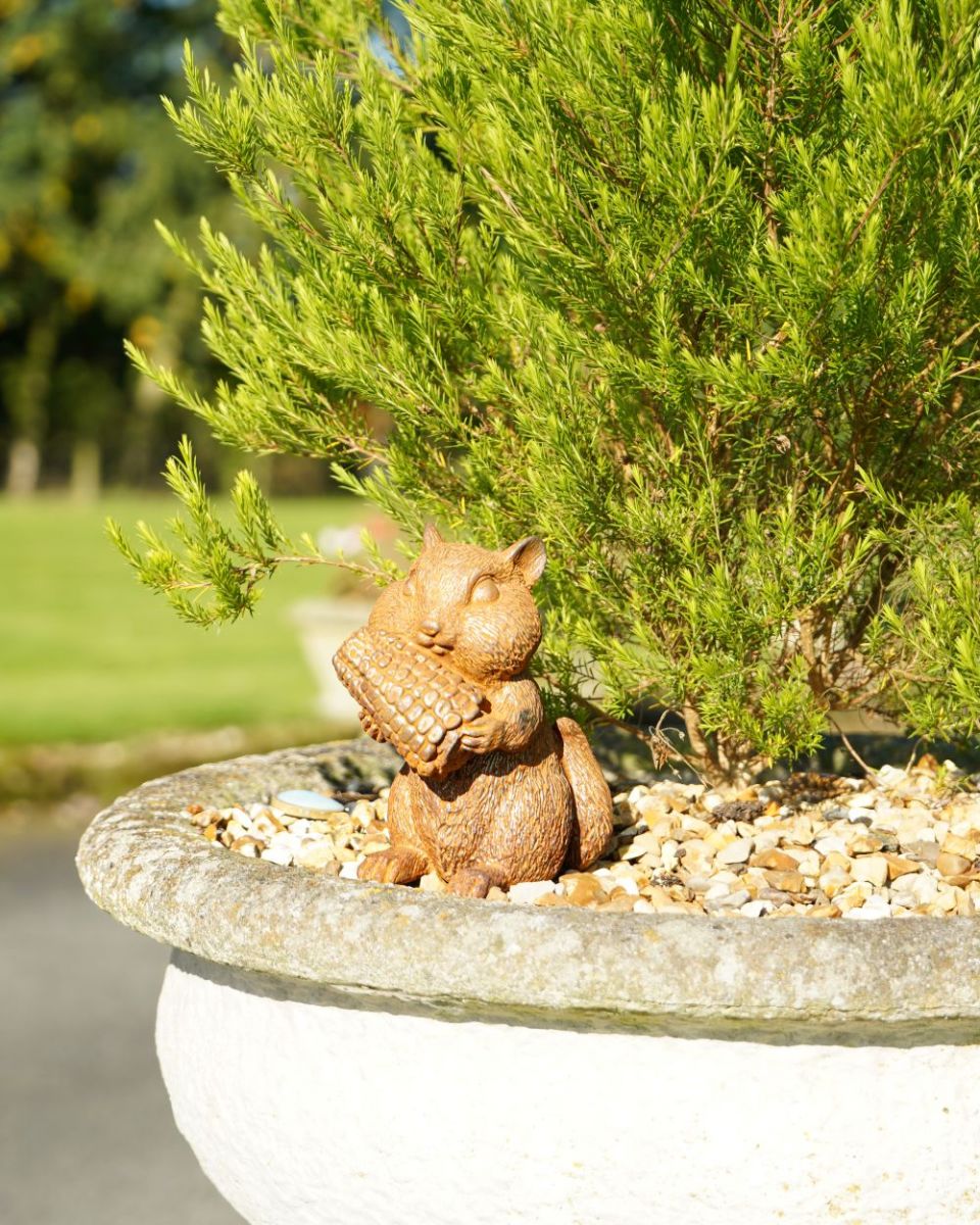 Miniature Rustic Squirrel Sculpture three quarter angle Miniature Rustic Squirrel Sculpture three quarter angle