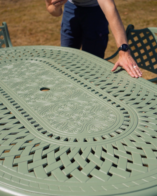 The "Montacute" 6-Seater Outdoor Dining Set - Sage Green 