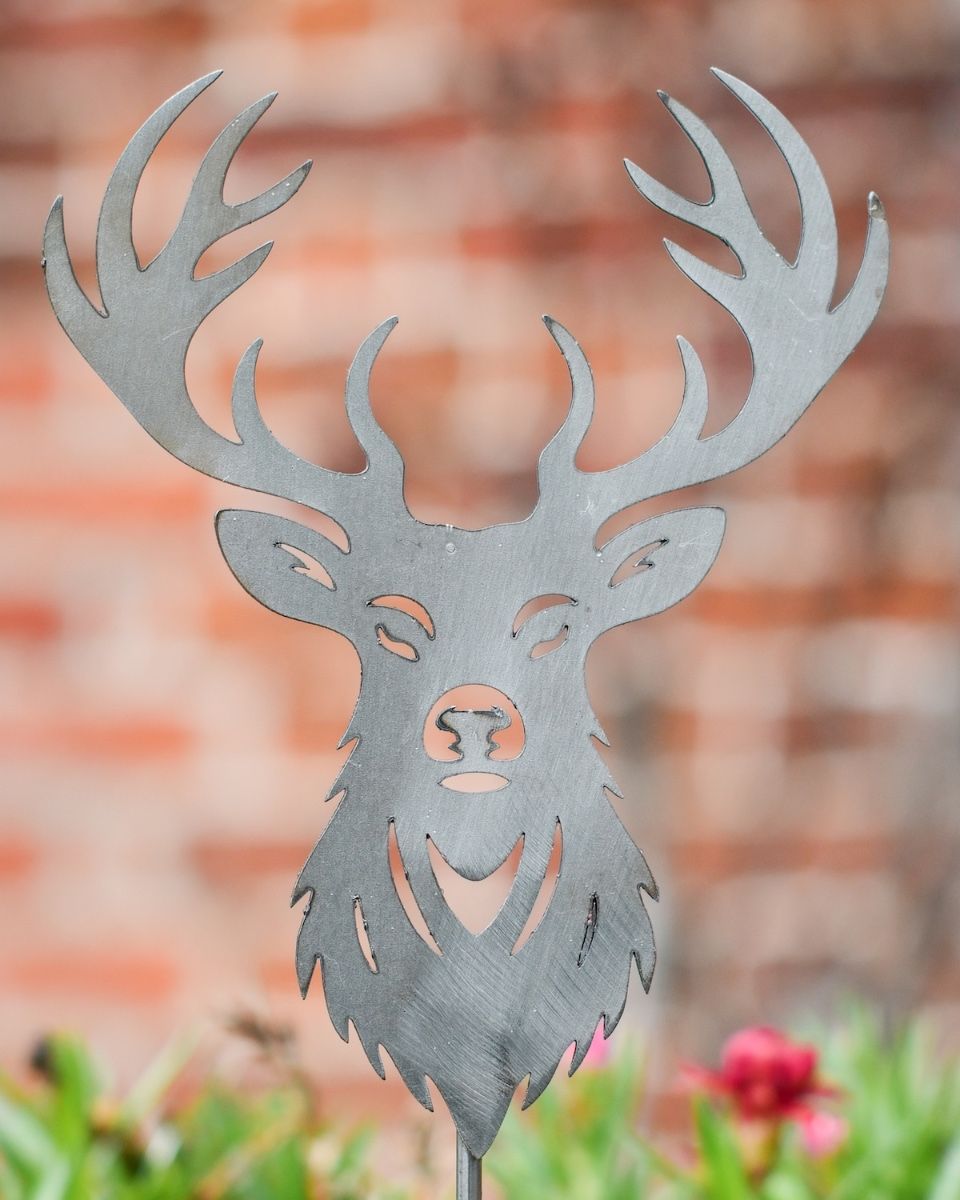 Stag Head Artistic Plant Pot Spike - Set of Two close up