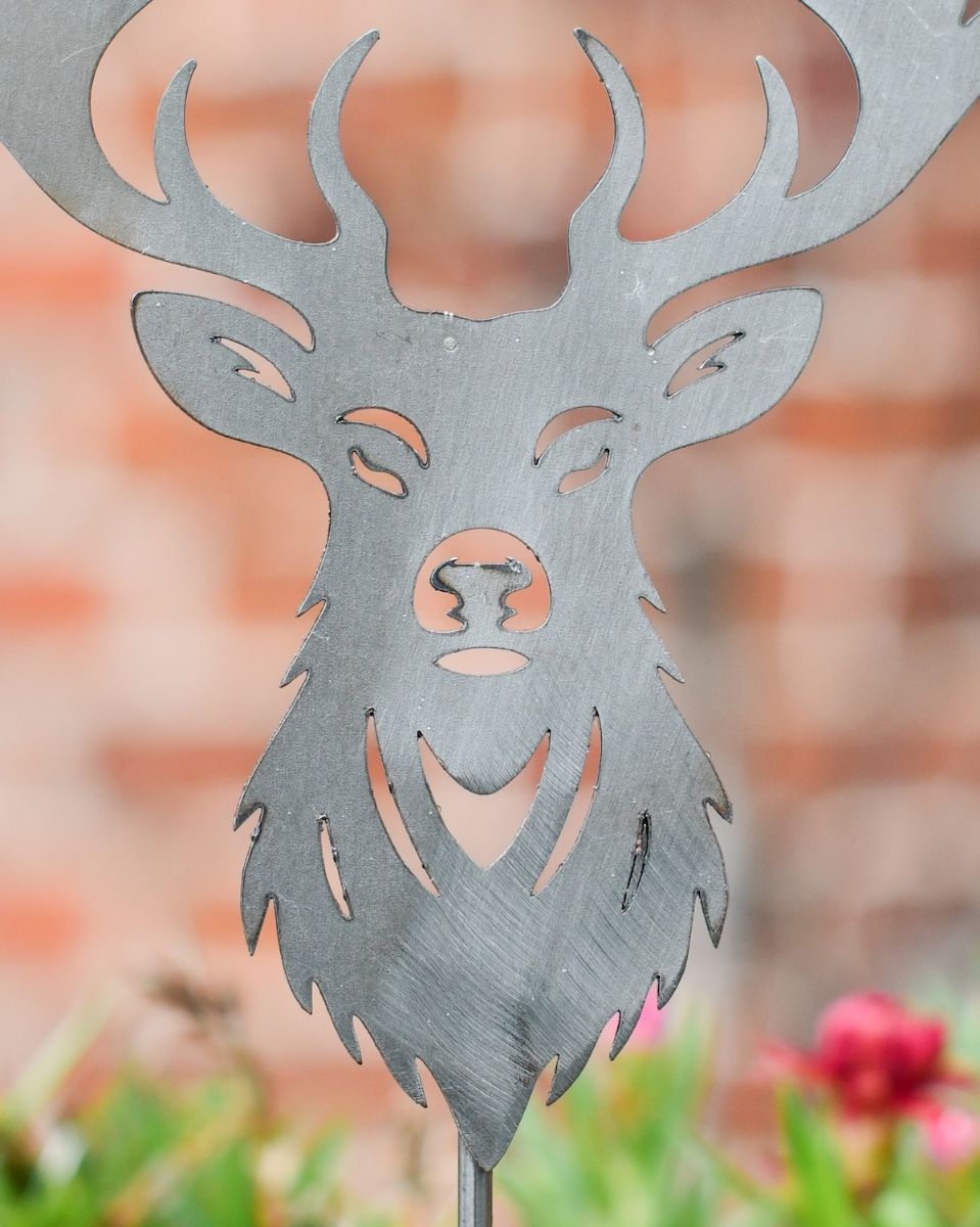 Stag Head Artistic Plant Pot Spike - Set of Two close up of head
