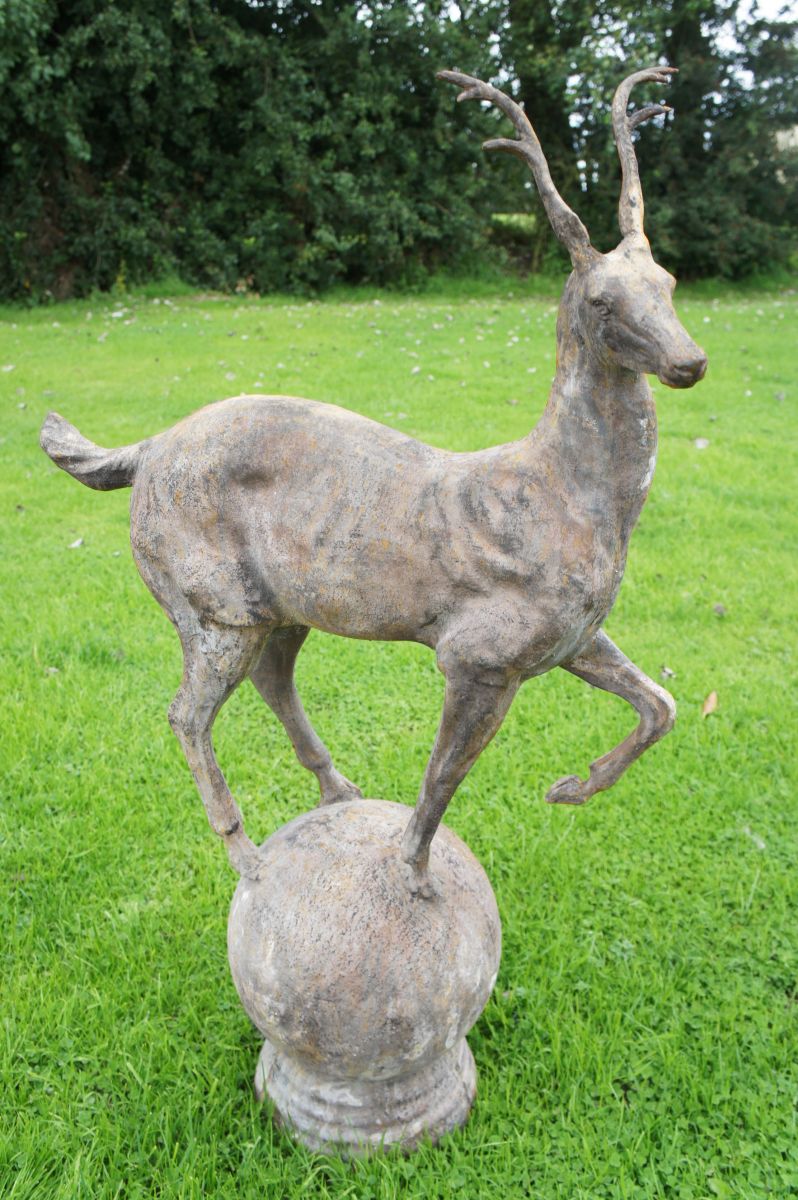 “Rudenko Deer Young" Cast Iron Deer Mounted onto an Integral Ball Plinth
