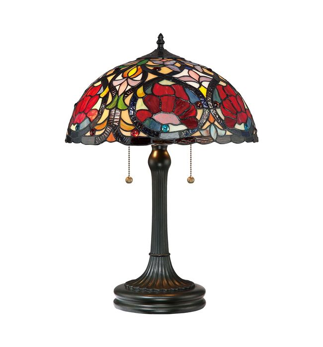 "Hartnell Hall" Stained Glass Rose Design Table Lamp "Hartnell Hall" Stained Glass Rose Design Table Lamp