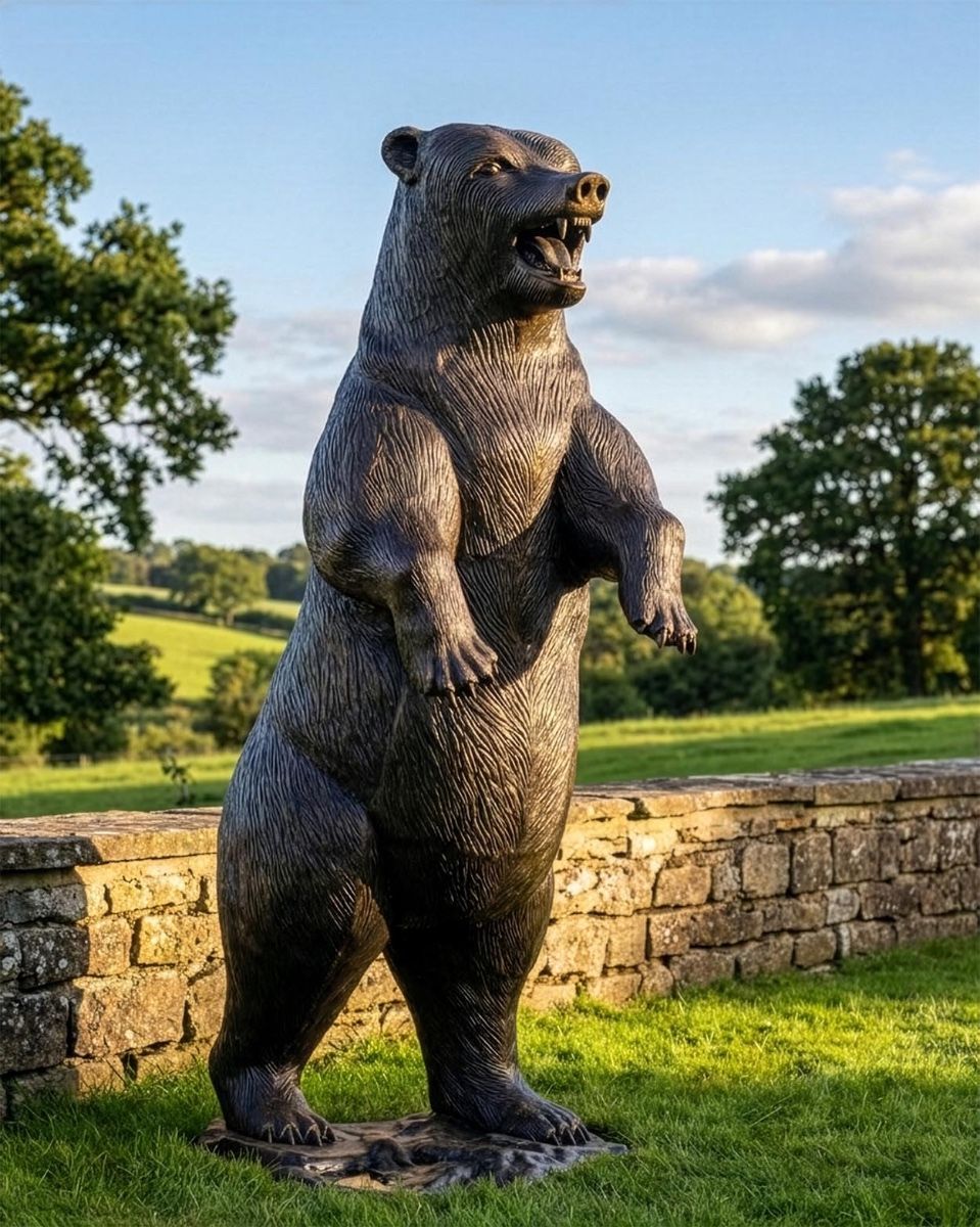 Standing Brown Bear Bronze Sculpture Digital Illustration