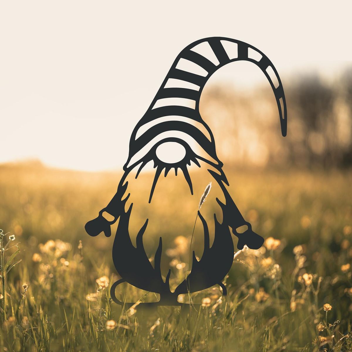 Gonk Gnome With Stripy Hat Silhouette in Use in a Field