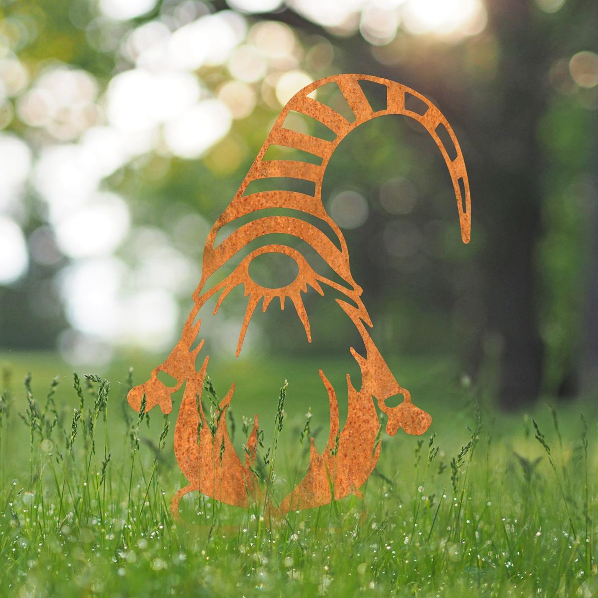 Gonk Gnome With Stripy Hat Silhouette in Situ in the Garden