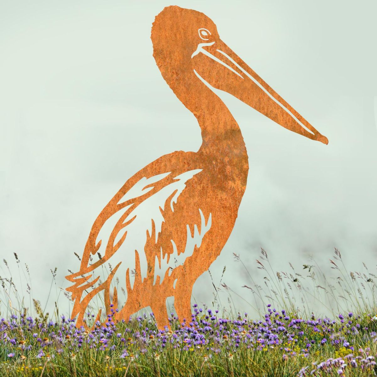 Standing Pelican Sheet Steel Silhouette in Rustic Finish