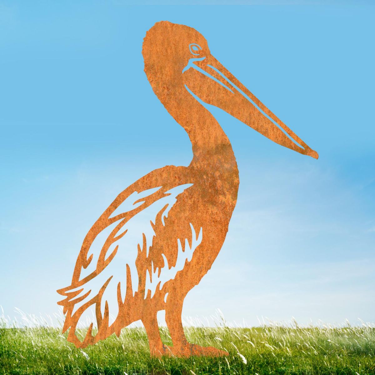 Rustic Sheet Steel Silhouette with Standing Pelican Design