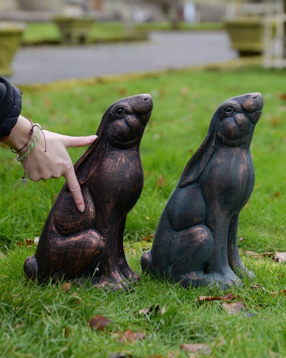 ‘Meadow’ Cast Aluminium Large Rabbit Looking Up - Bronze to scale