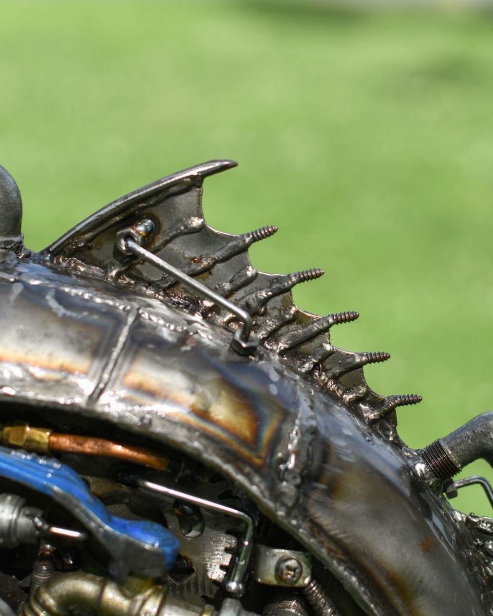 Close up of Recycled Metal Steampunk Fish dorsal fin Close up of Recycled Metal Steampunk Fish dorsal fin