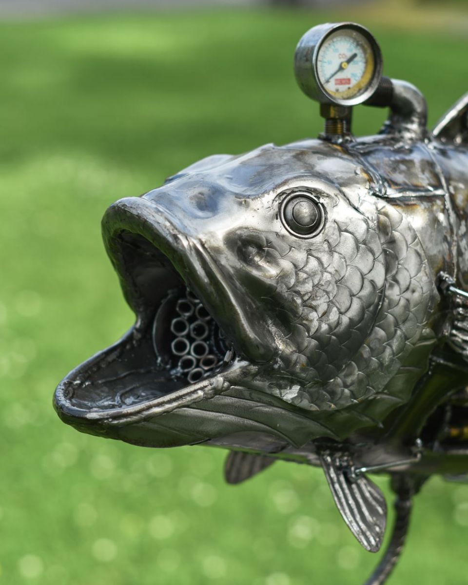 Close up of Recycled Metal Steampunk Fish mouth Close up of Recycled Metal Steampunk Fish mouth