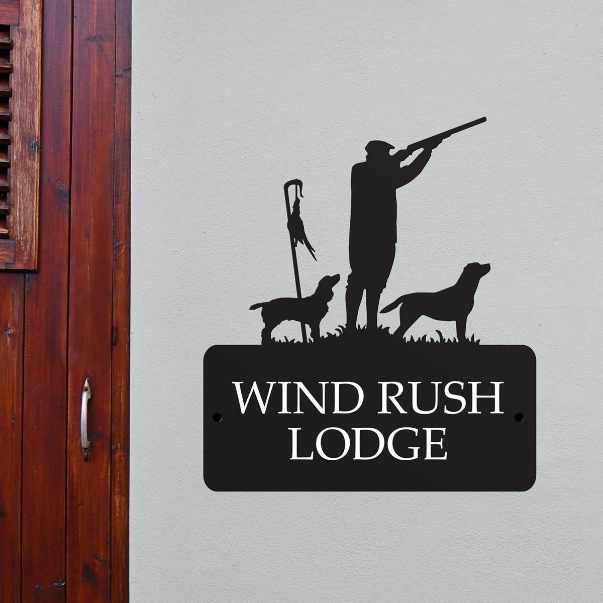 Steel "Game Season" Cocker Spaniel and Labrador House Name Sign in Situ Steel "Game Season" Cocker Spaniel and Labrador House Name Sign in Situ