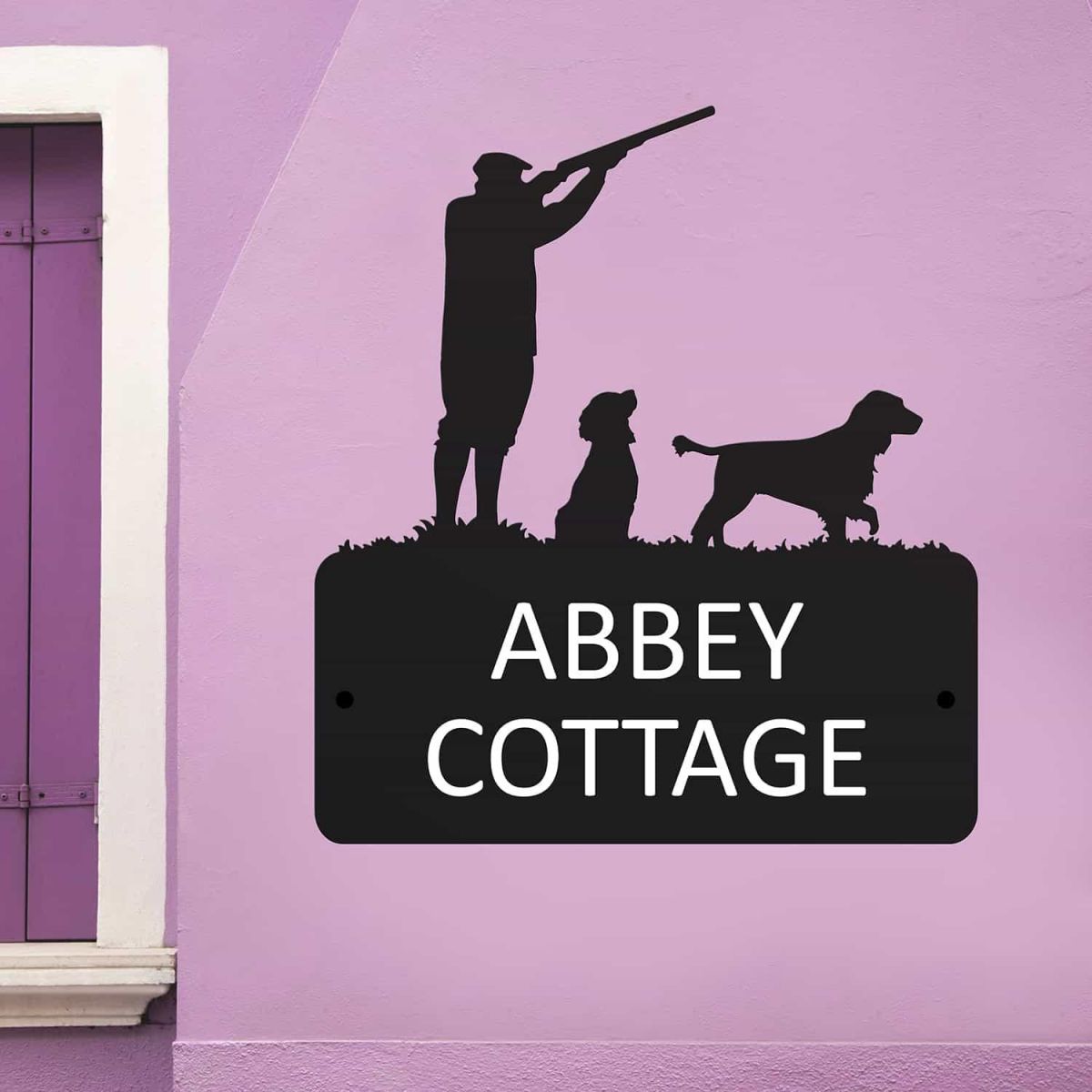 Steel House Name Sign with "Game Season" Cocker Spaniel Motif Steel House Name Sign with "Game Season" Cocker Spaniel Motif