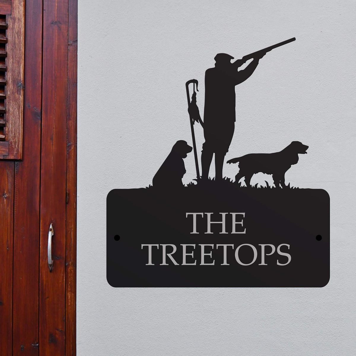 Steel House Name Sign with "Game Season" Springer Spaniels Motif Steel House Name Sign with "Game Season" Springer Spaniels Motif