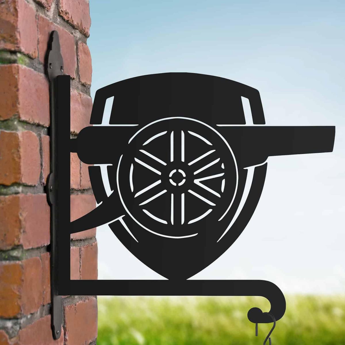 Steel "Gunners" Club Crest Hanging Basket Bracket in Situ