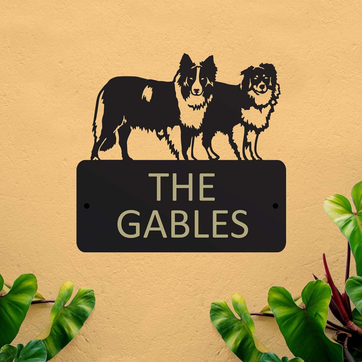 Steel House Name Sign with "Pair of Border Collies" Dog Design