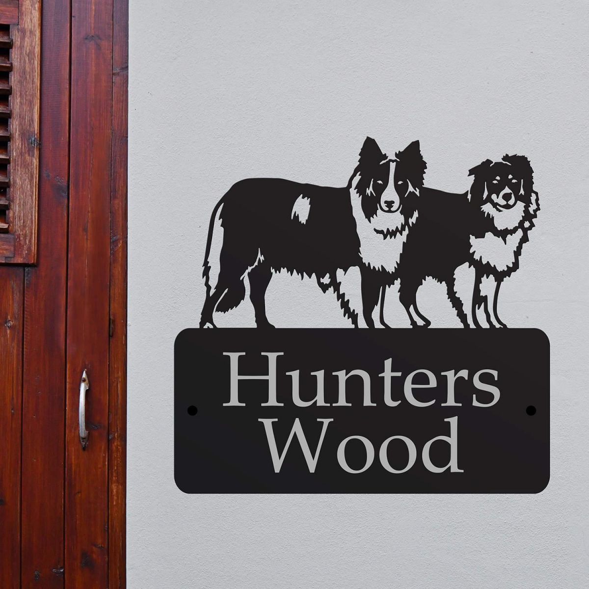 Steel House Name Sign with "Pair of Border Collies" Dog Motif