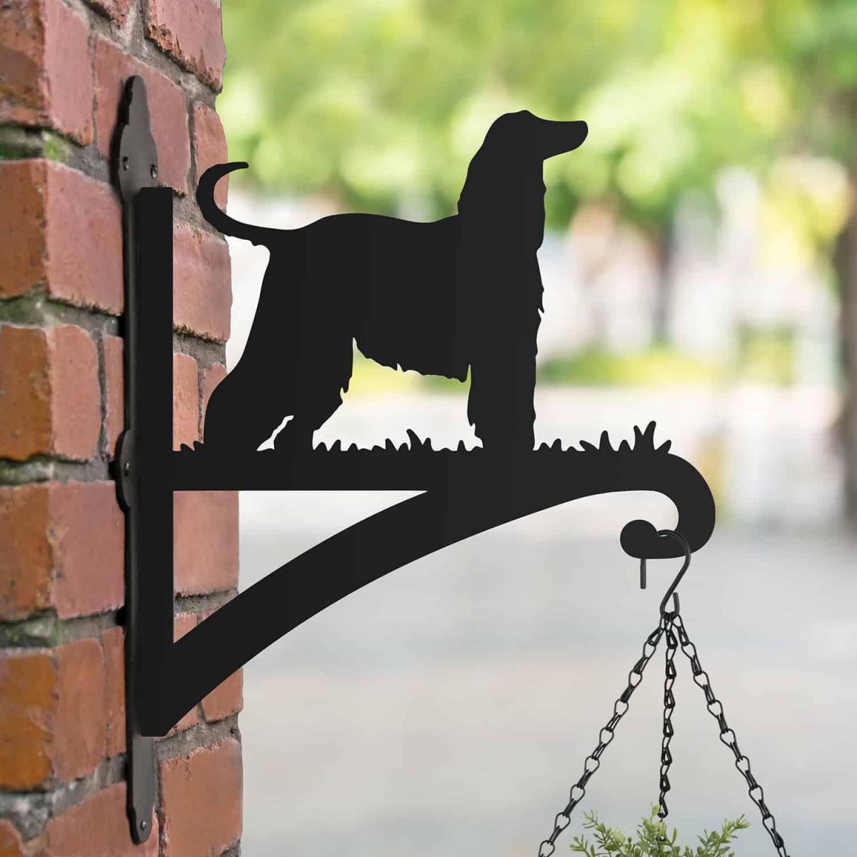 Steel Hanging Basket Bracket with Afghan Hound Topper
