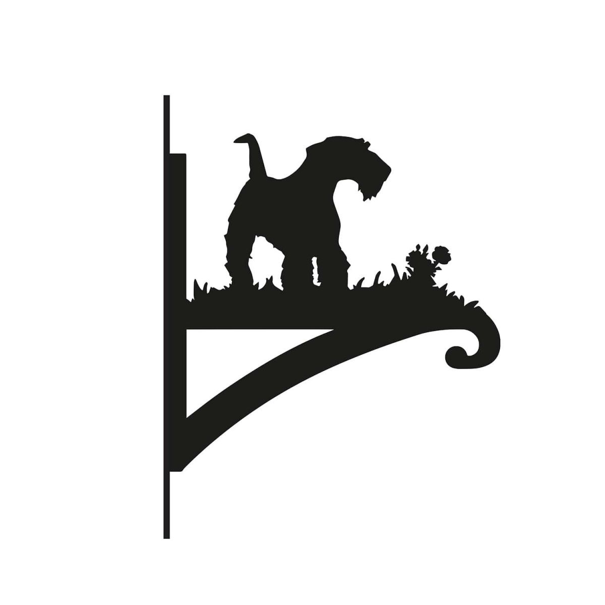 Close-Up of Steel Airedale Terrier Dog Hanging Basket Bracket Close-Up of Steel Airedale Terrier Dog Hanging Basket Bracket