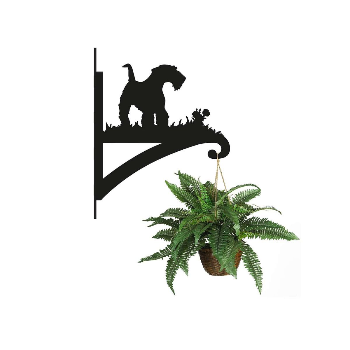 Steel Airedale Terrier Dog Hanging Basket Bracket with Planter Steel Airedale Terrier Dog Hanging Basket Bracket with Planter