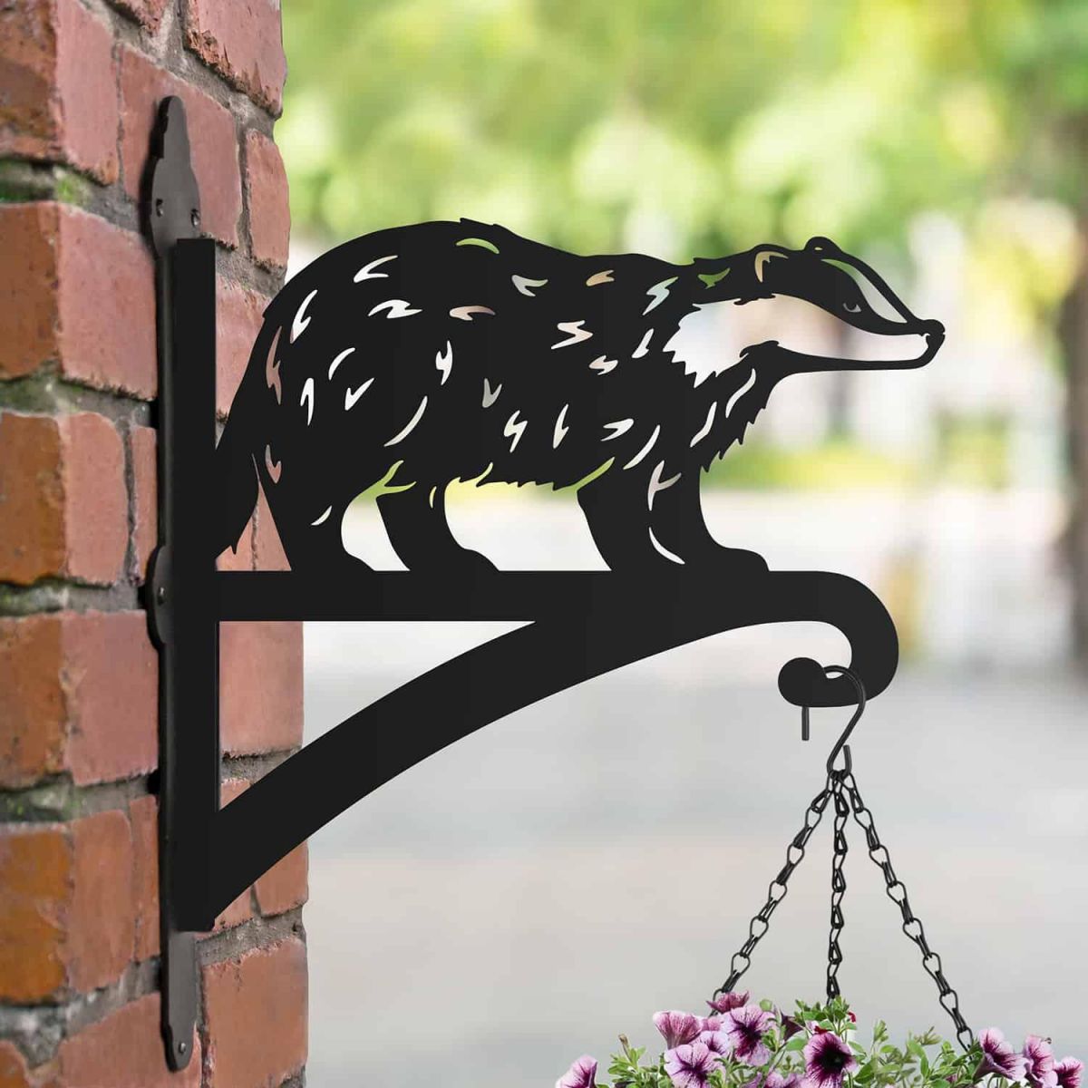 Steel Black Badger Hanging Basket Bracket in Situ