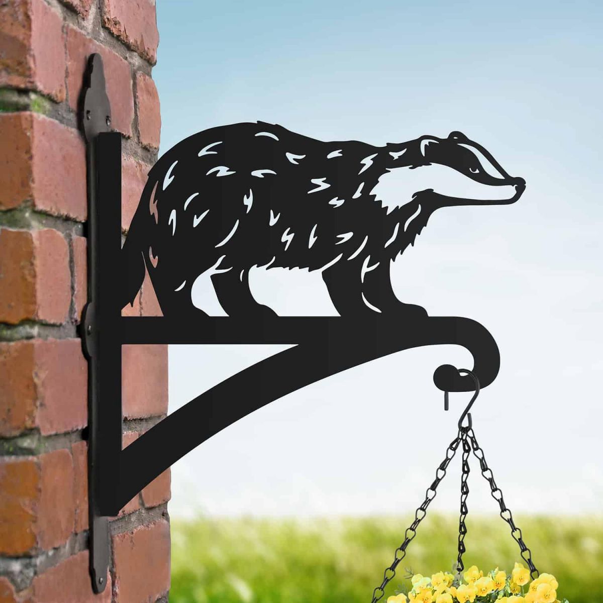 Steel Hanging Basket Bracket with Black Badger Topper