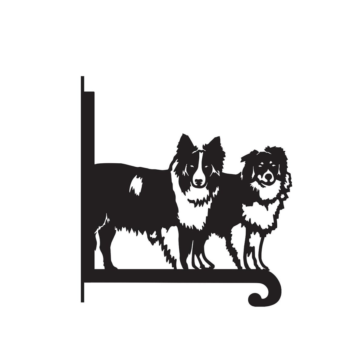 Close-Up of Steel Border Collie Pair Hanging Basket Bracket