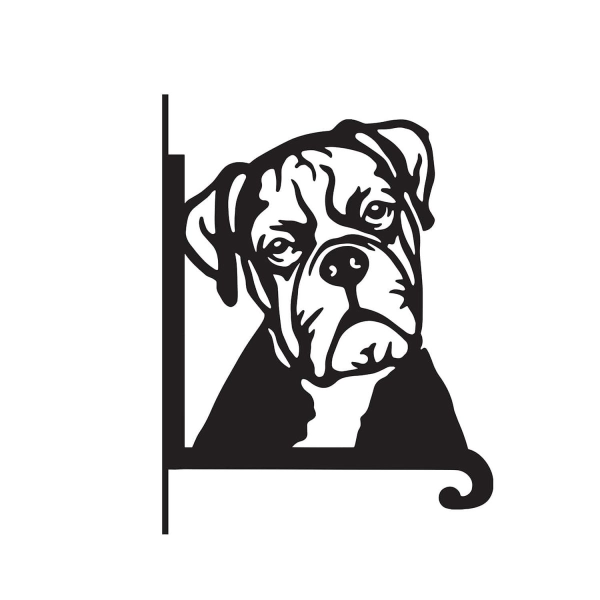Close-Up of Steel Boxer Dog Head Hanging Basket Bracket