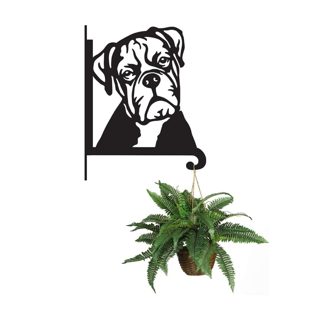 Steel Boxer Dog Head Hanging Basket Bracket with Planter