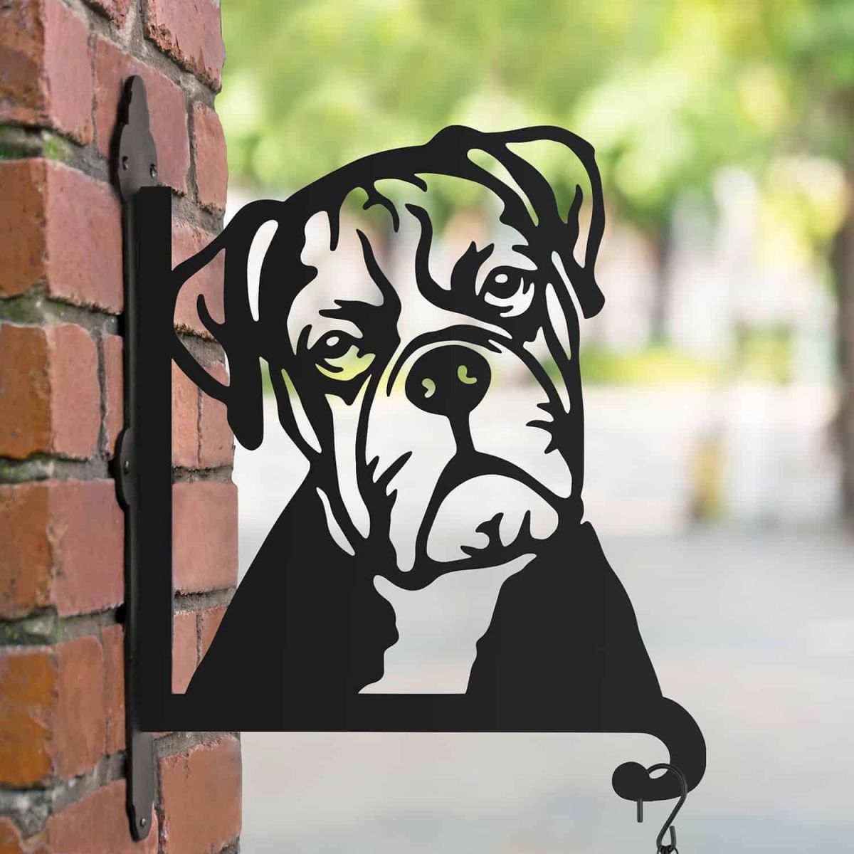 Steel Hanging Basket Bracket with Boxer Dog Head Motif