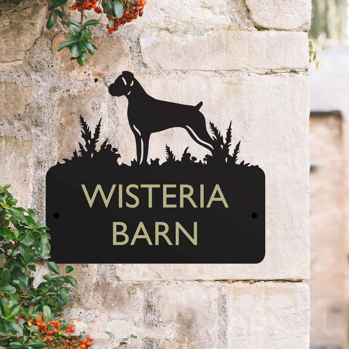 Steel Boxer Dog House Name Sign in Situ Steel Boxer Dog House Name Sign in Situ