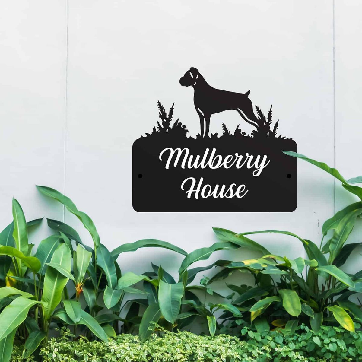 Steel House Name Sign with Boxer Dog Motif Steel House Name Sign with Boxer Dog Motif