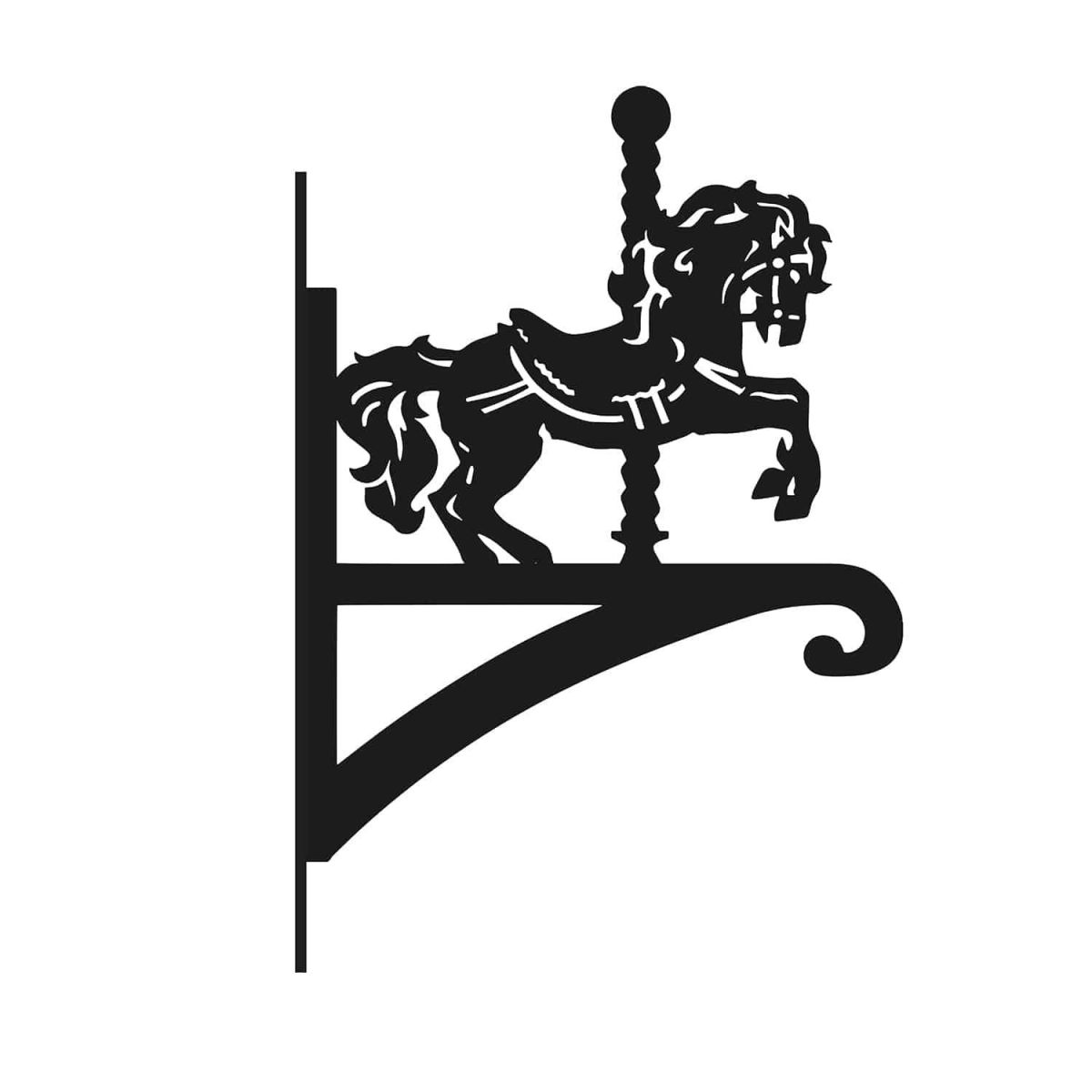 Steel Carousel Horse Hanging Basket Bracket on White Background