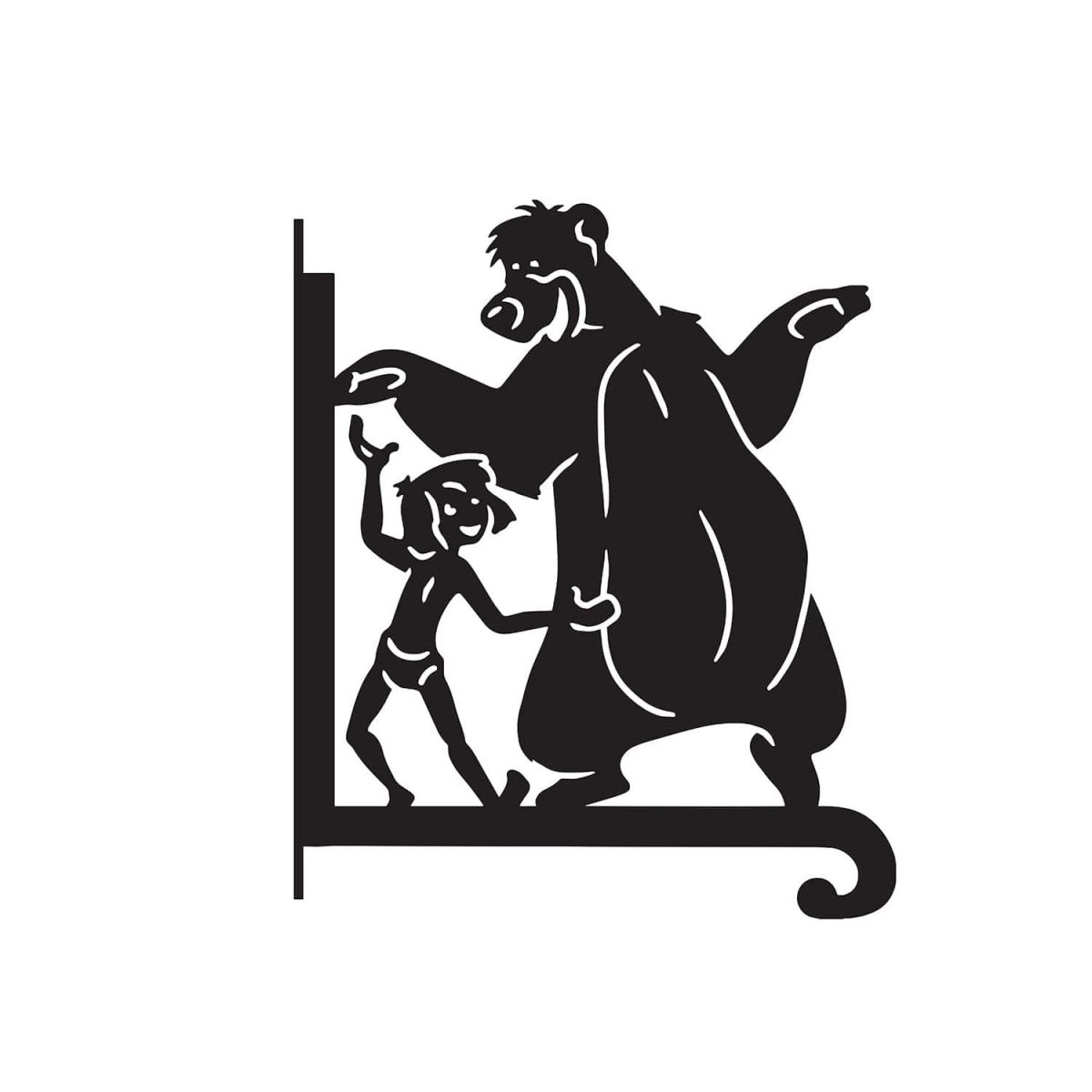 Close-Up of Steel Cartoon "Bear Necessities" Hanging Basket Bracket