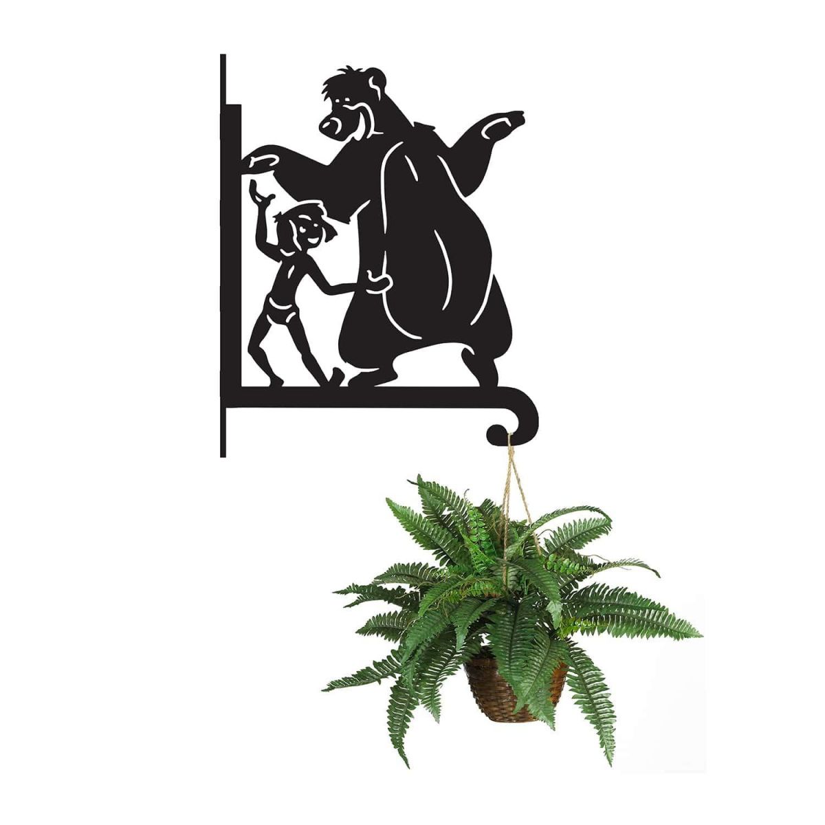 Steel Cartoon "Bear Necessities" Hanging Basket Bracket with Planter