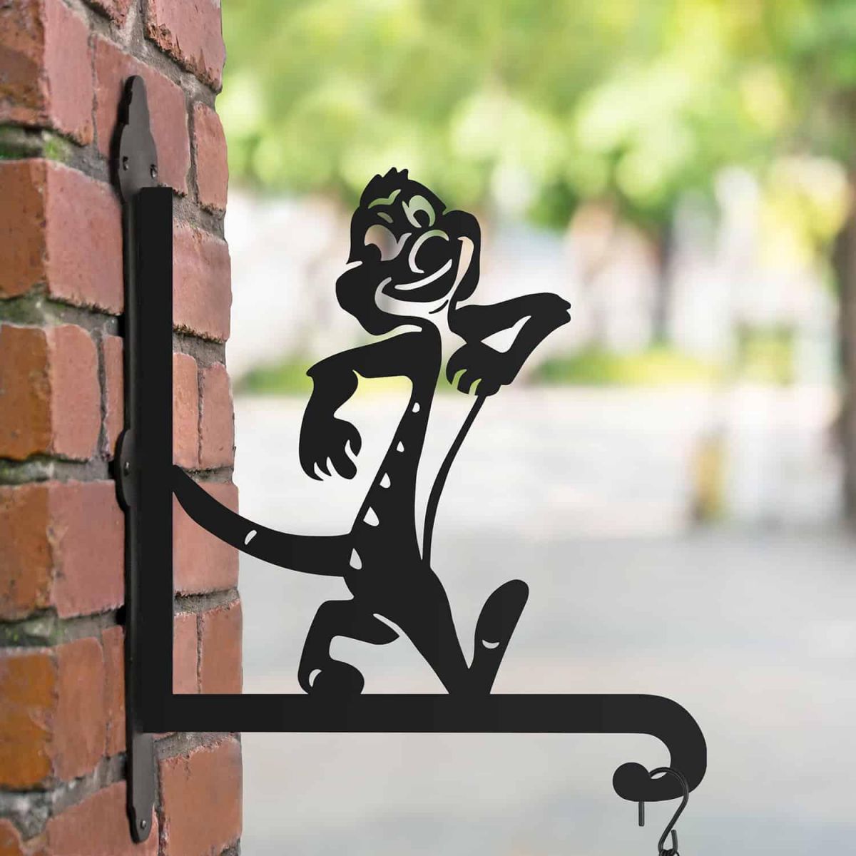 Steel Hanging Basket Bracket with Cartoon Meerkat Topper
