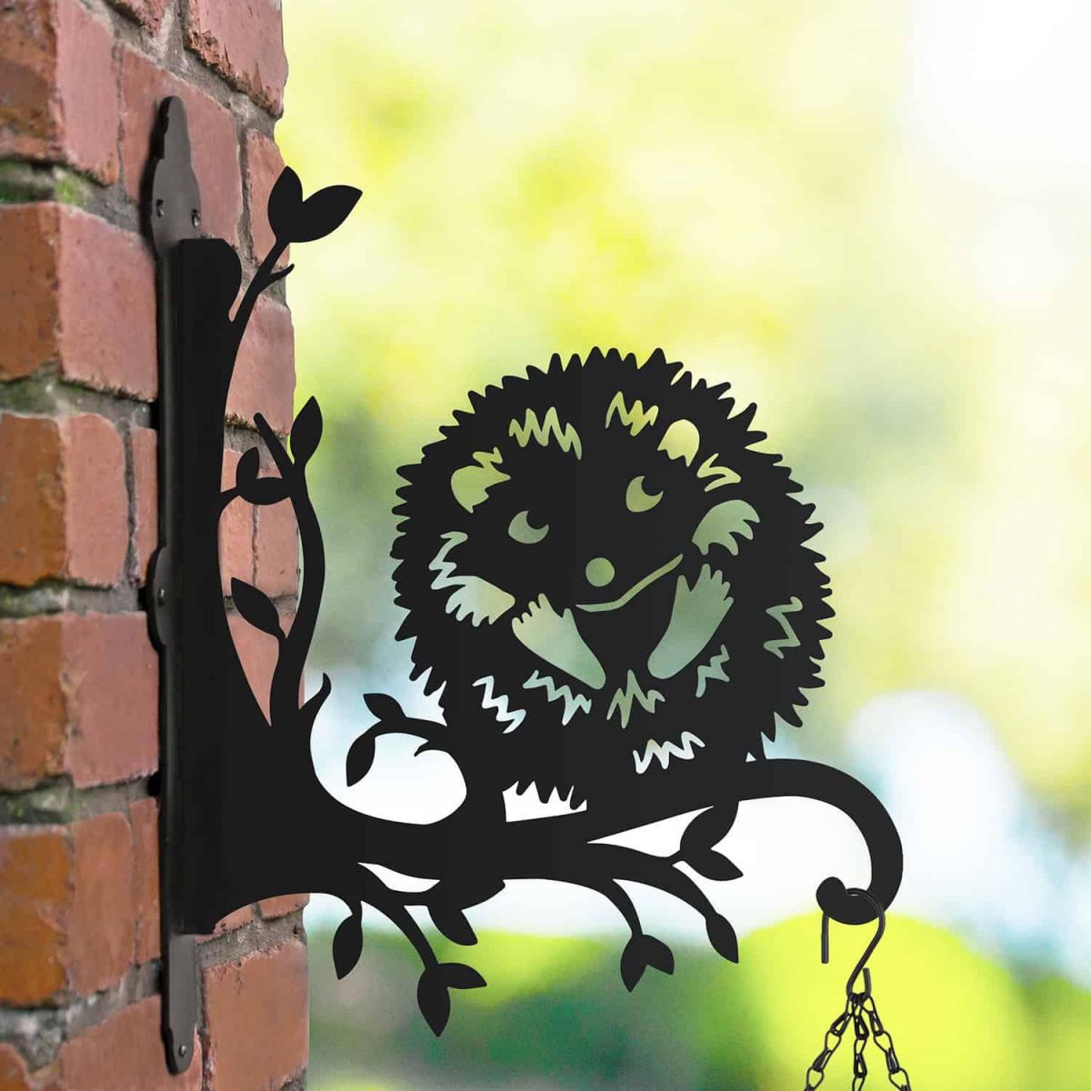 Steel Cartoon Playful Hedgehog Hanging Basket Bracket in Situ