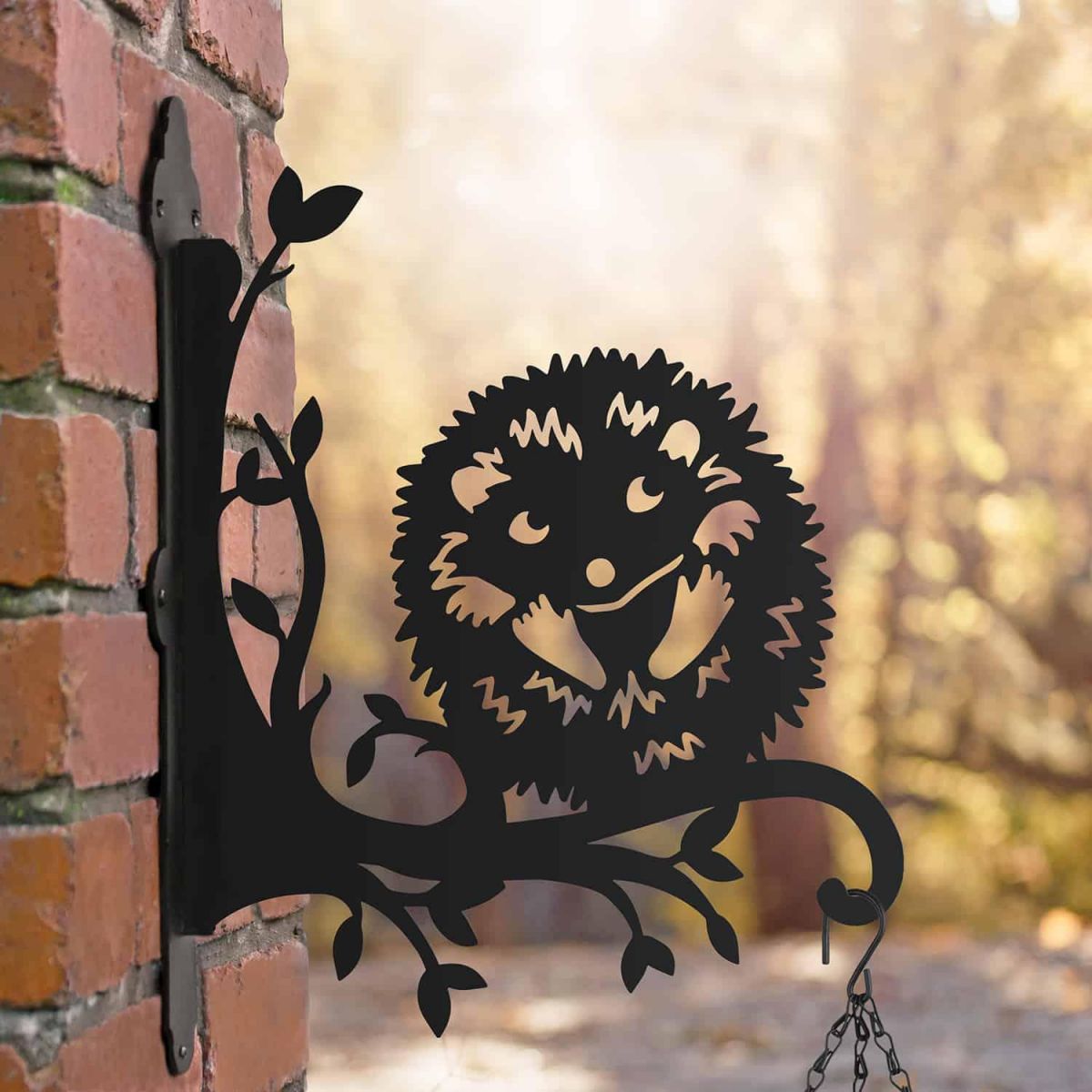 Steel Hanging Basket Bracket with Cartoon Playful Hedgehog Motif