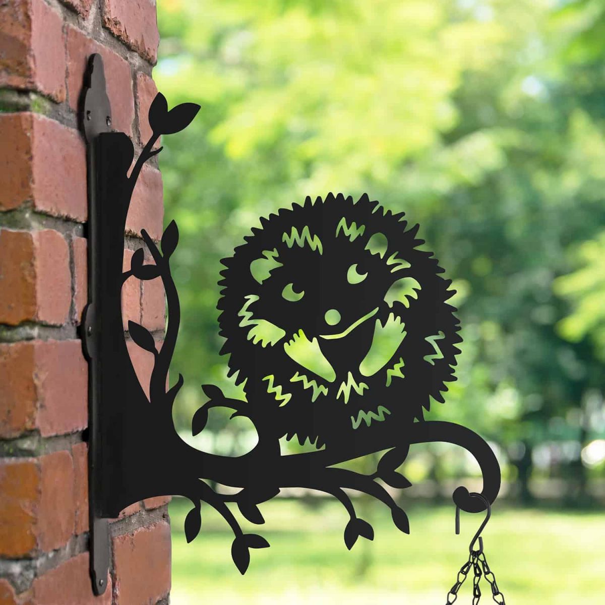 Steel Hanging Basket Bracket with Cartoon Playful Hedgehog Topper